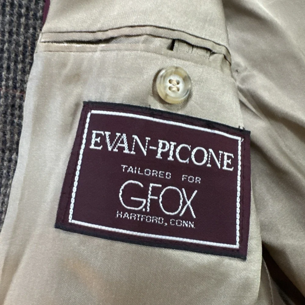 Evan Picone 40R Brown Multi Color Wool  Tweed Herringbone Jacket ELBOW PATCHES